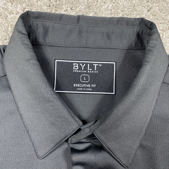 NEW BYLT Premium Basics Mens Large Executive Fit Gray Stretch SS Button Up NWT - Picture 5 of 8